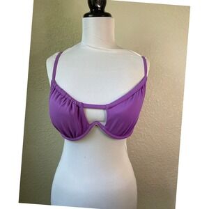 Shade & Shore Purple Bikini Top 34DD Swimsuit Ruched Underwire